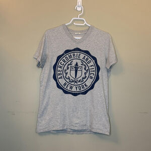 Abercrombie & Fitch Shirt Mens XL Gray Graphic Cotton Jersey V-Neck Athletic